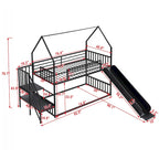 Lit superposé en métal de taille double avec toboggan et escalier, en forme de maison
