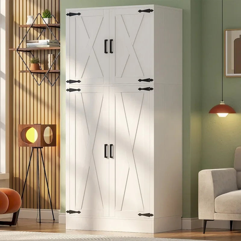 Armoire en bois Rackcog avec portes coulissantes, armoire de rangement de style rustique avec tringle à vêtements