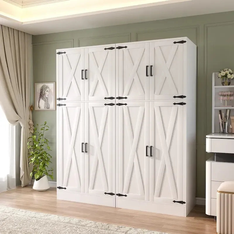 Armoire en bois Rackcog avec portes coulissantes, armoire de rangement de style rustique avec tringle à vêtements