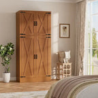 Armoire en bois Rackcog avec portes coulissantes, armoire de rangement de style rustique avec tringle à vêtements