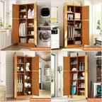 Armoire en bois Rackcog avec portes coulissantes, armoire de rangement de style rustique avec tringle à vêtements