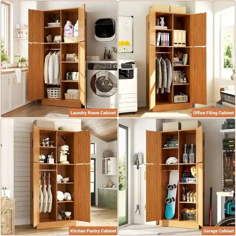 Armoire en bois Rackcog avec portes coulissantes, armoire de rangement de style rustique avec tringle à vêtements
