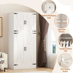 Armoire en bois Rackcog avec portes coulissantes, armoire de rangement de style rustique avec tringle à vêtements