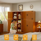 Armoire en bois Rackcog avec portes coulissantes, armoire de rangement de style rustique avec tringle à vêtements