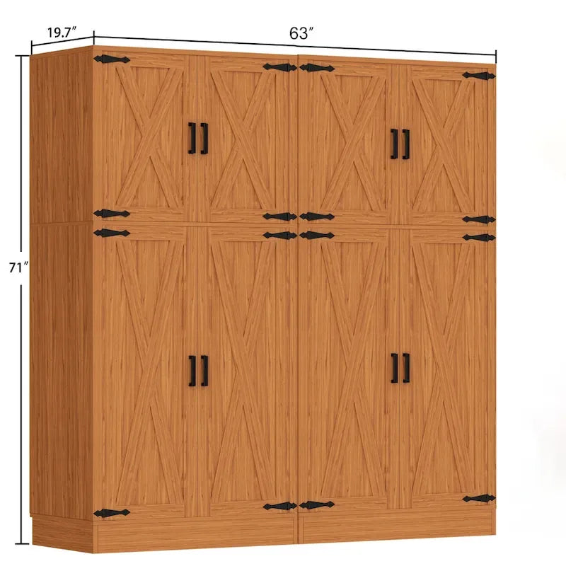 Armoire en bois Rackcog avec portes coulissantes, armoire de rangement de style rustique avec tringle à vêtements