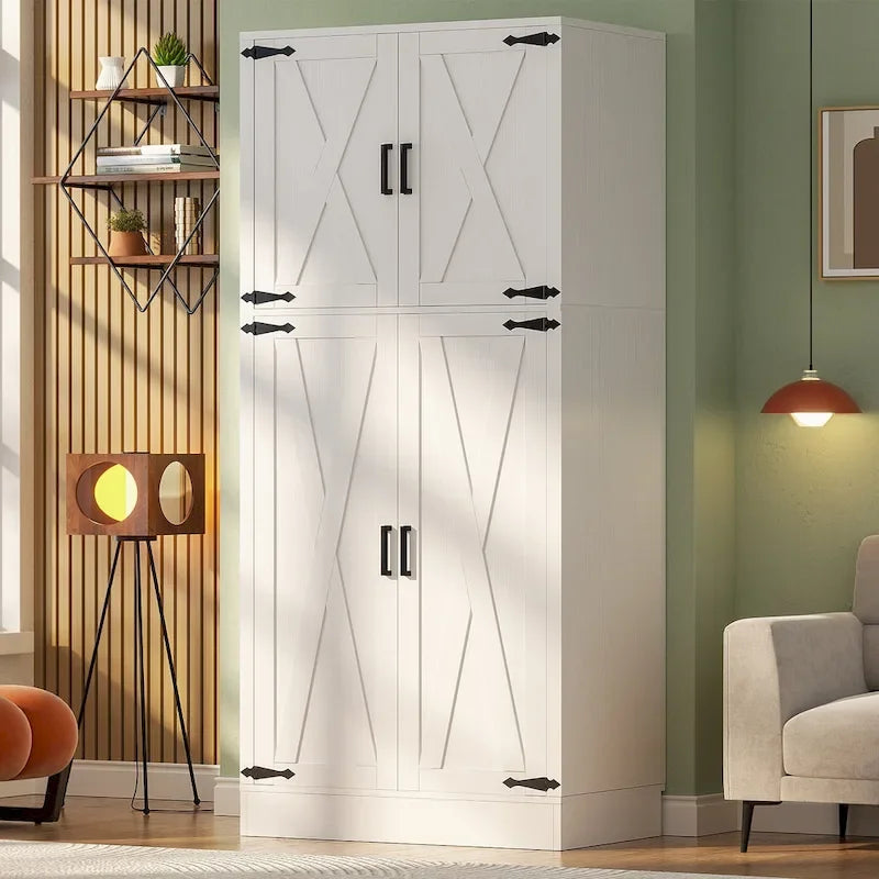 Armoire en bois Rackcog avec portes coulissantes, armoire de rangement de style rustique avec tringle à vêtements