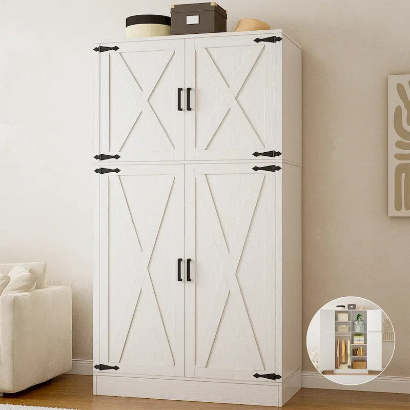 Armoire en bois Rackcog avec portes coulissantes, armoire de rangement de style rustique avec tringle à vêtements