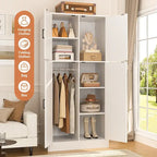 Armoire en bois Rackcog avec portes coulissantes, armoire de rangement de style rustique avec tringle à vêtements