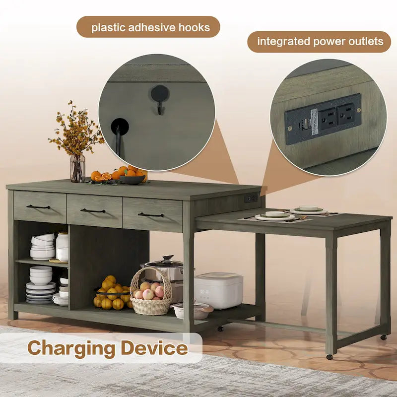 Îlot de cuisine extensible avec rangement (tabouret non inclus)