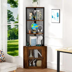 Étagère d'angle avec portes, meuble d'angle de 65 po avec étagères et porte-verres à vin, bibliothèque d'angle à 6 niveaux