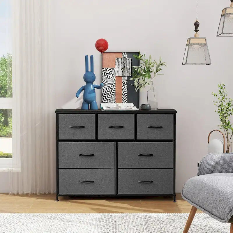 Commode à 7 tiroirs sur pied Tour de rangement Commode Meuble TV avec plateau en bois pour chambre à coucher ou dressing