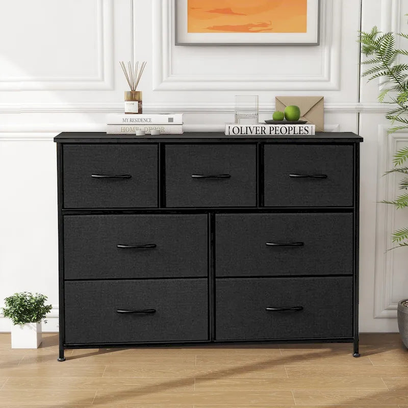 Commode à 7 tiroirs sur pied Tour de rangement Commode Meuble TV avec plateau en bois pour chambre à coucher ou dressing