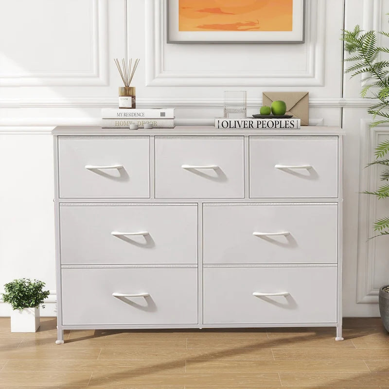 Commode à 7 tiroirs sur pied Tour de rangement Commode Meuble TV avec plateau en bois pour chambre à coucher ou dressing