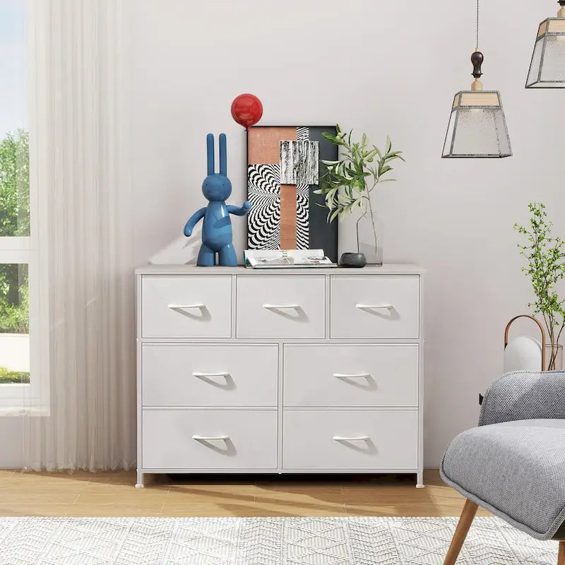 Commode à 7 tiroirs sur pied Tour de rangement Commode Meuble TV avec plateau en bois pour chambre à coucher ou dressing