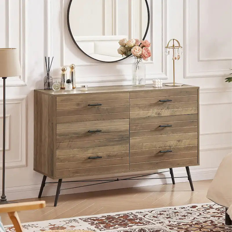 Rustic Style 47.24   Dresser TV Stand with 6 Deep Storage Drawers for Living Room