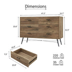 Meuble TV de style rustique de 120 cm avec 6 grands tiroirs de rangement pour salon