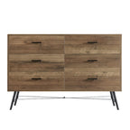 Meuble TV de style rustique de 120 cm avec 6 grands tiroirs de rangement pour salon
