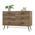 Meuble TV de style rustique de 120 cm avec 6 grands tiroirs de rangement pour salon
