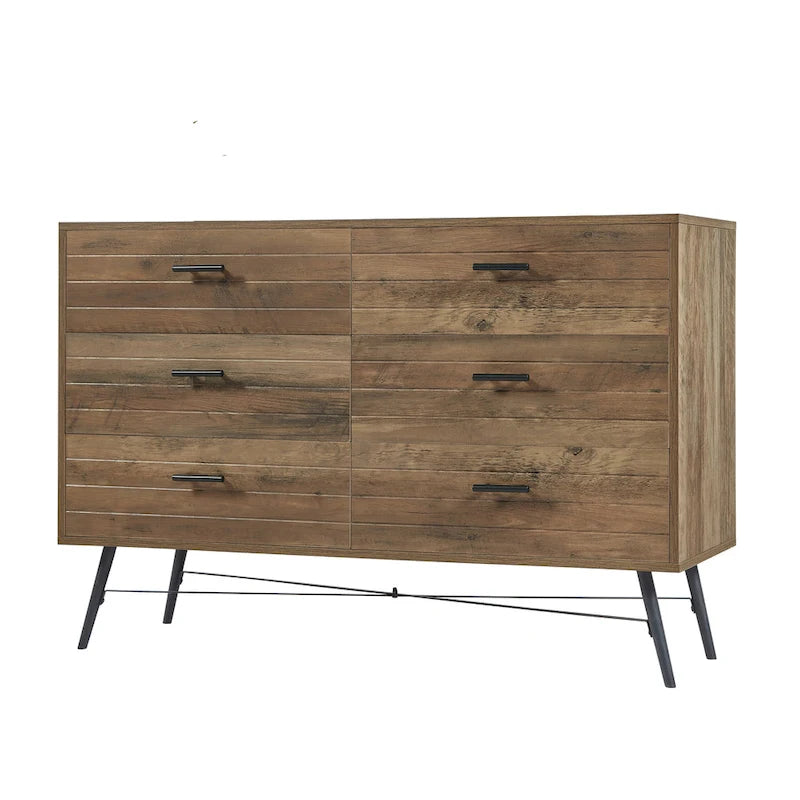 Meuble TV de style rustique de 120 cm avec 6 grands tiroirs de rangement pour salon