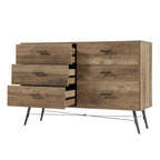 Meuble TV de style rustique de 120 cm avec 6 grands tiroirs de rangement pour salon