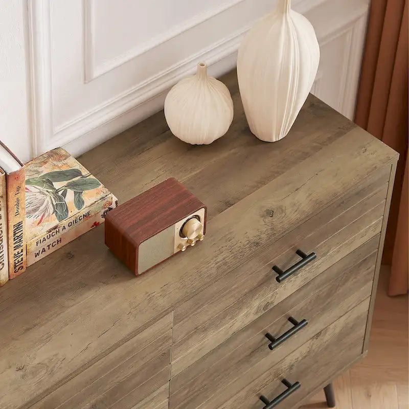 Meuble TV de style rustique de 120 cm avec 6 grands tiroirs de rangement pour salon