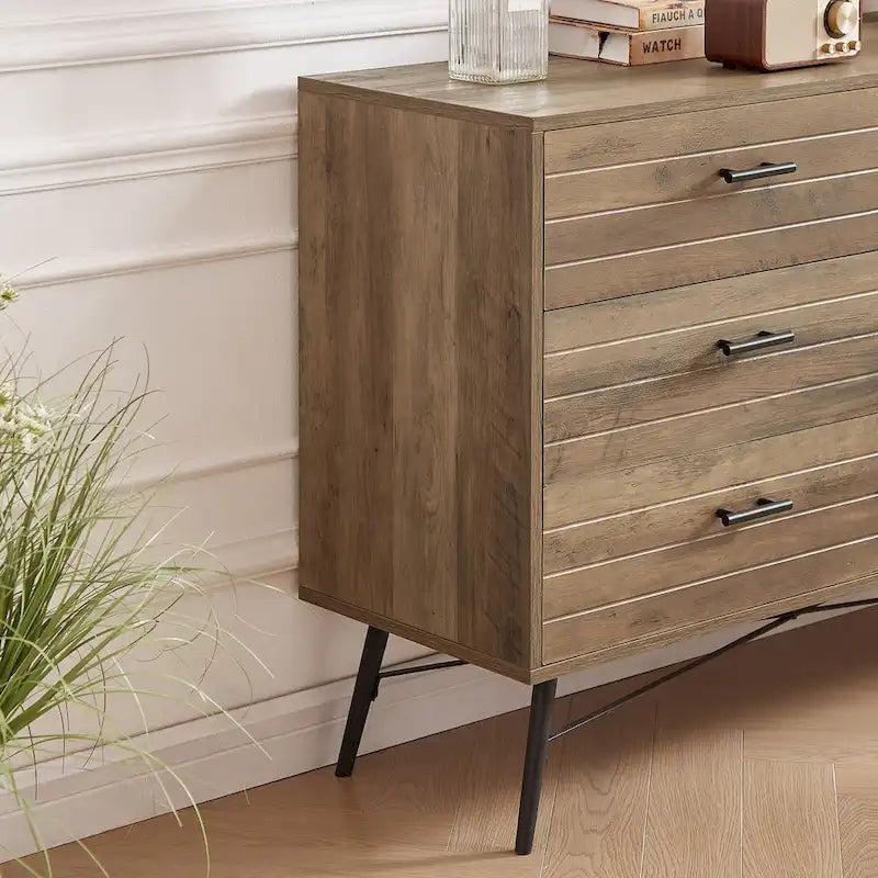 Meuble TV de style rustique de 120 cm avec 6 grands tiroirs de rangement pour salon