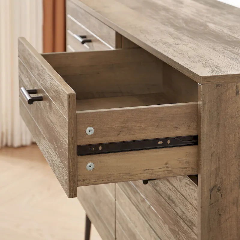 Meuble TV de style rustique de 120 cm avec 6 grands tiroirs de rangement pour salon