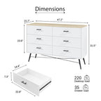 Meuble TV de style rustique de 120 cm avec 6 grands tiroirs de rangement pour salon