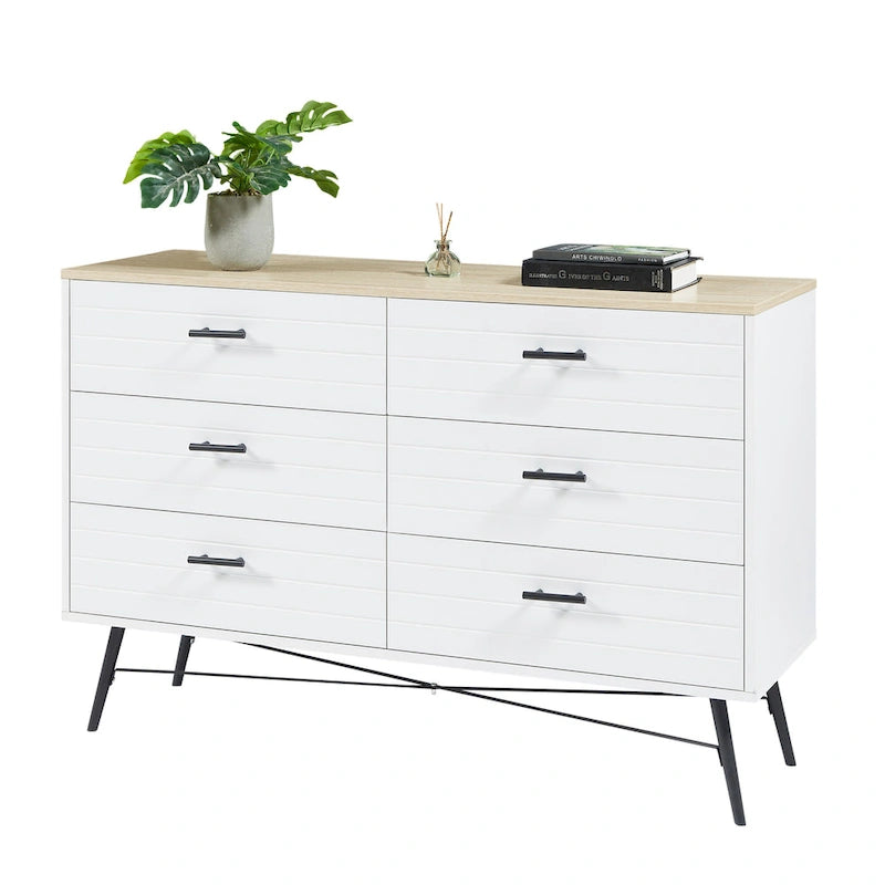 Meuble TV de style rustique de 120 cm avec 6 grands tiroirs de rangement pour salon