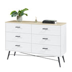 Meuble TV de style rustique de 120 cm avec 6 grands tiroirs de rangement pour salon