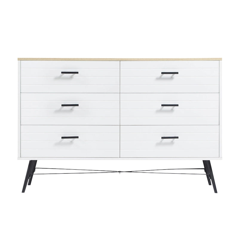Meuble TV de style rustique de 120 cm avec 6 grands tiroirs de rangement pour salon