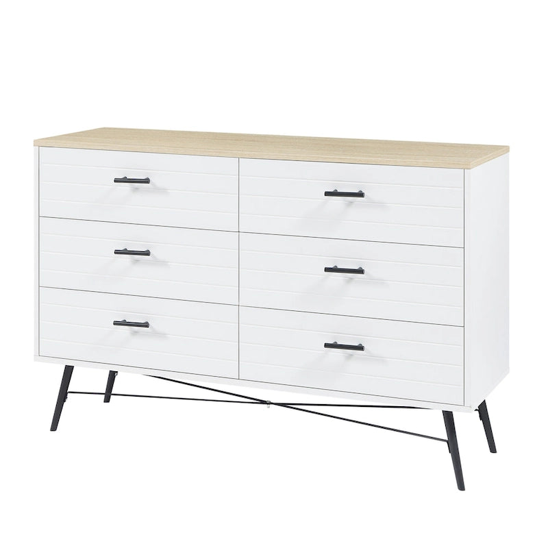 Meuble TV de style rustique de 120 cm avec 6 grands tiroirs de rangement pour salon