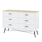 Meuble TV de style rustique de 120 cm avec 6 grands tiroirs de rangement pour salon