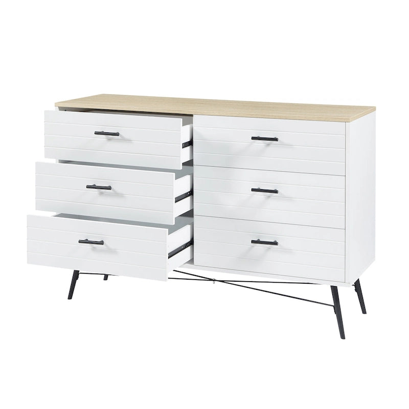 Meuble TV de style rustique de 120 cm avec 6 grands tiroirs de rangement pour salon