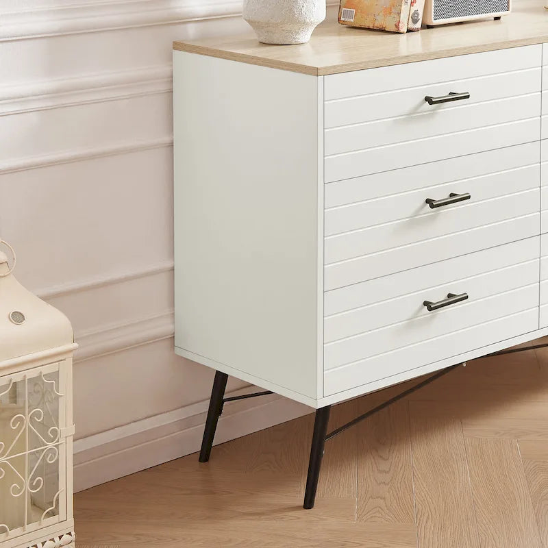 Meuble TV de style rustique de 120 cm avec 6 grands tiroirs de rangement pour salon
