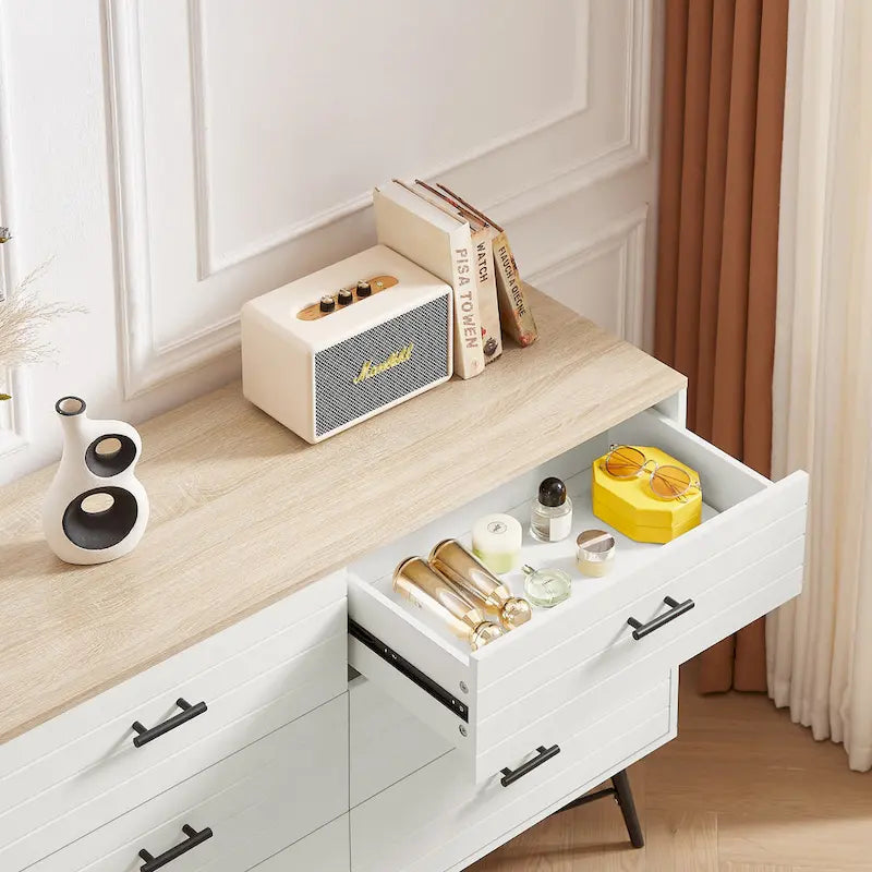 Meuble TV de style rustique de 120 cm avec 6 grands tiroirs de rangement pour salon