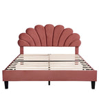 Lit plateforme capitonné grand lit (Queen Size) en velours rouge avec tête de lit à motif floral, aucun sommier tapissier requis