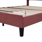Lit plateforme capitonné grand lit (Queen Size) en velours rouge avec tête de lit à motif floral, aucun sommier tapissier requis