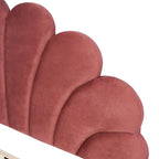Lit plateforme capitonné grand lit (Queen Size) en velours rouge avec tête de lit à motif floral, aucun sommier tapissier requis