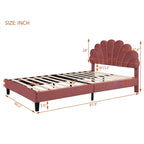 Lit plateforme capitonné grand lit (Queen Size) en velours rouge avec tête de lit à motif floral, aucun sommier tapissier requis