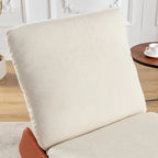 Fauteuil à bascule inclinable moderne Orange+Beige en velours côtelé avec repose-pieds et pied en cuir PU pour salon, chambre à coucher