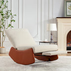 Fauteuil à bascule inclinable moderne Orange+Beige en velours côtelé avec repose-pieds et pied en cuir PU pour salon, chambre à coucher