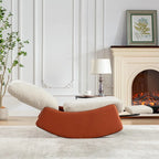Fauteuil à bascule inclinable moderne Orange+Beige en velours côtelé avec repose-pieds et pied en cuir PU pour salon, chambre à coucher