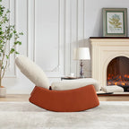 Fauteuil à bascule inclinable moderne Orange+Beige en velours côtelé avec repose-pieds et pied en cuir PU pour salon, chambre à coucher