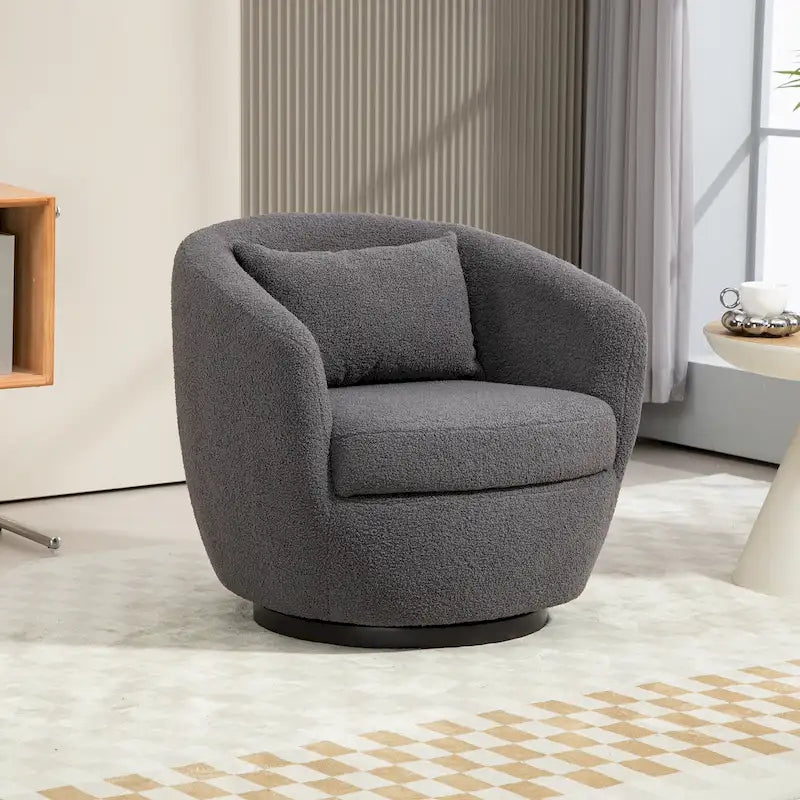 Fauteuil pivotant rond en similicuir gris avec rangement dissimulé – 1 place