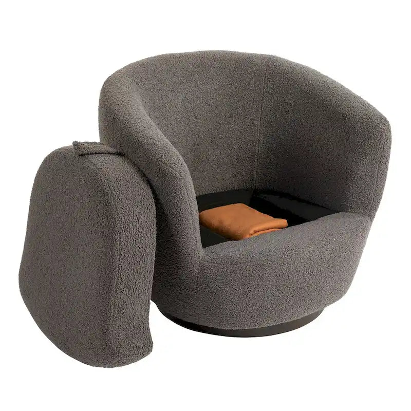 Fauteuil pivotant rond en similicuir gris avec rangement dissimulé – 1 place