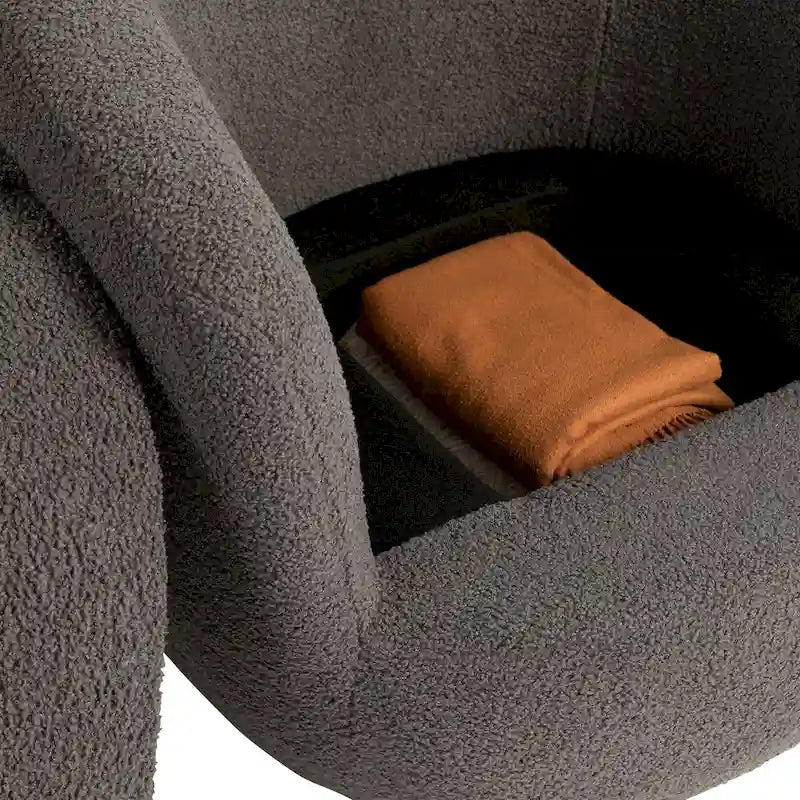 Fauteuil pivotant rond en similicuir gris avec rangement dissimulé – 1 place