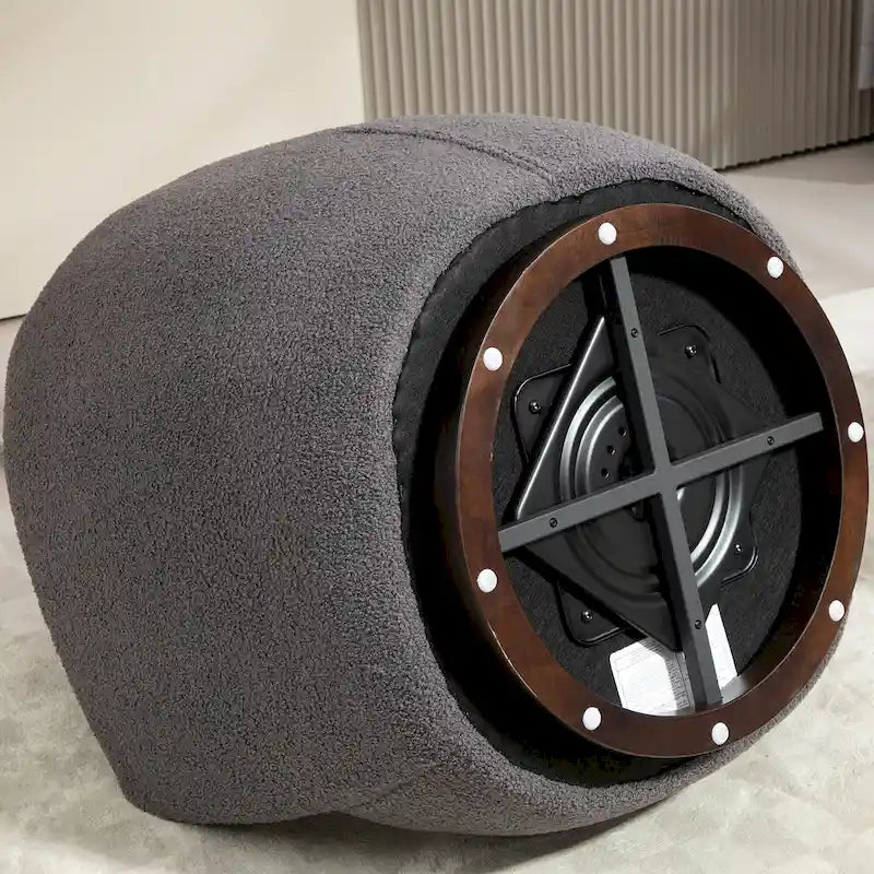 Fauteuil pivotant rond en similicuir gris avec rangement dissimulé – 1 place
