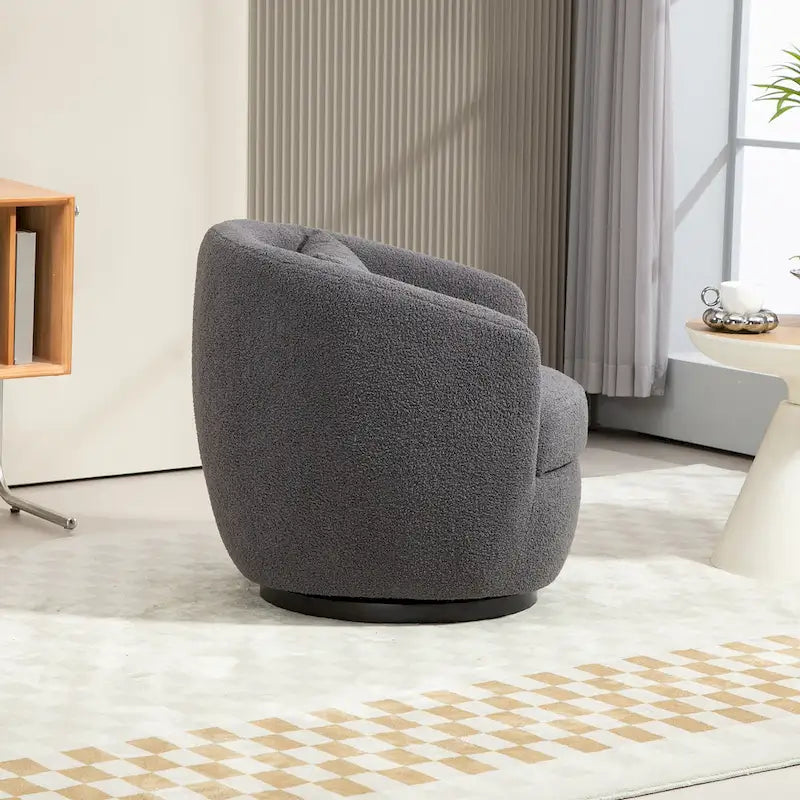 Fauteuil pivotant rond en similicuir gris avec rangement dissimulé – 1 place