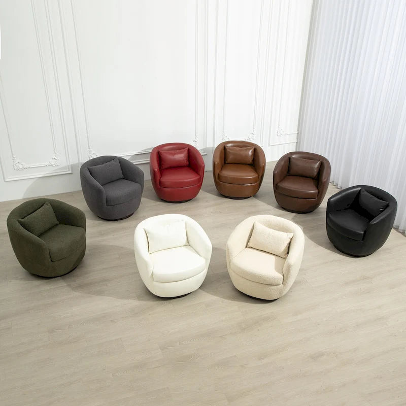 Fauteuil pivotant rond en similicuir gris avec rangement dissimulé – 1 place